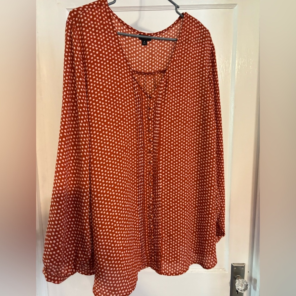 Torrid Red Polka Dot Long Sleeve Blouse